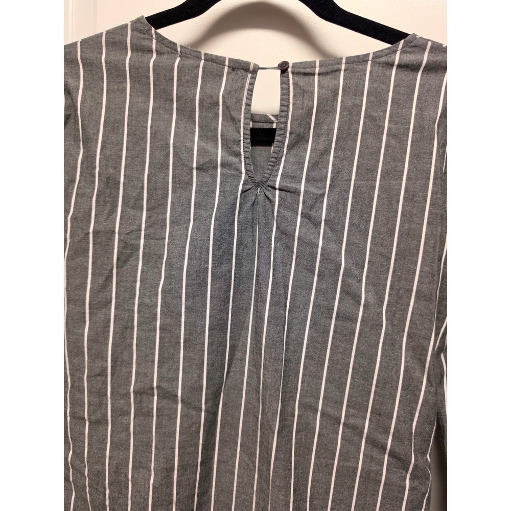 Pleione Pin Striped Tie Front Tunic Dress Gray White Long Sleeve Small - Picture 9 of 10